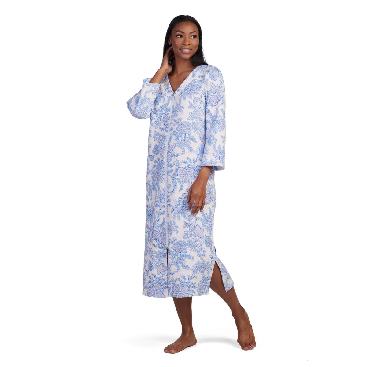 Women's Miss Elaine Essentials Quilt-In-Knit Long Zip Robe Miss Elaine