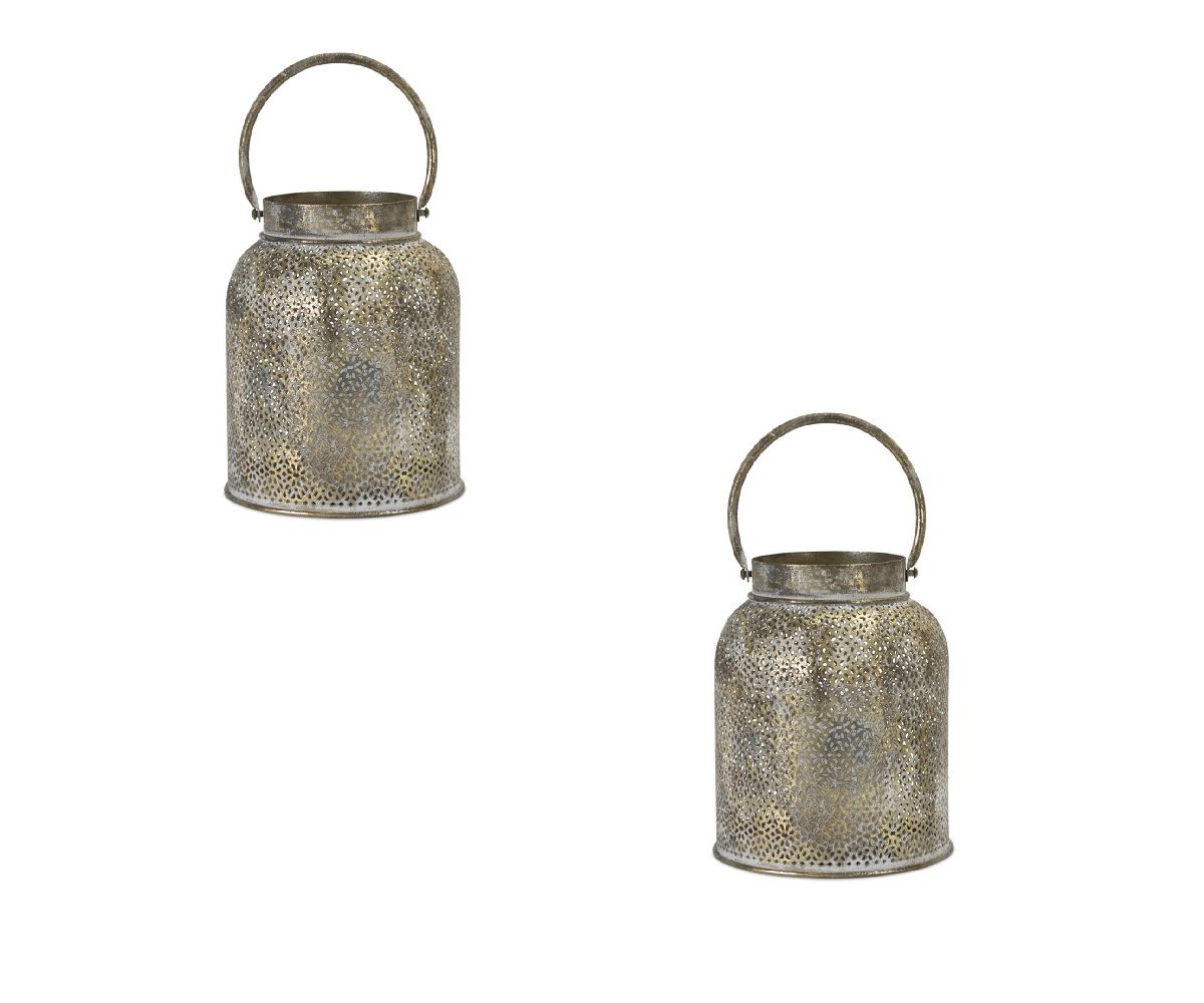 Punched Bronze Metal Candle Holder (set Of 2) Slickblue