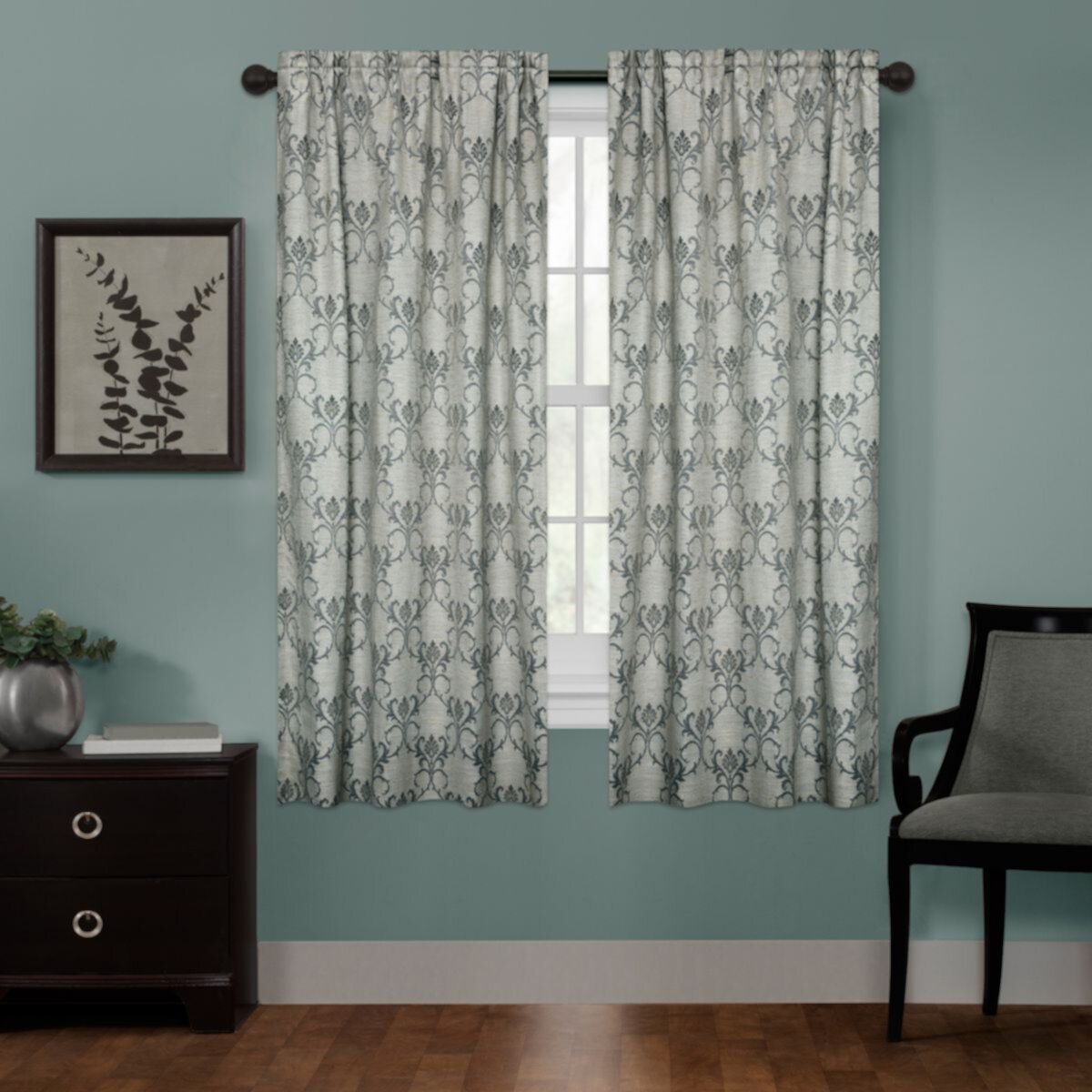 Zenna Home Linen Damask 100% Blackout Wraparound Window Curtain Zenna Home