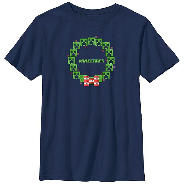 Джерси Minecraft Для мальчиков 8-20 Creeper Head Christmas Wreath Graphic Tee Minecraft