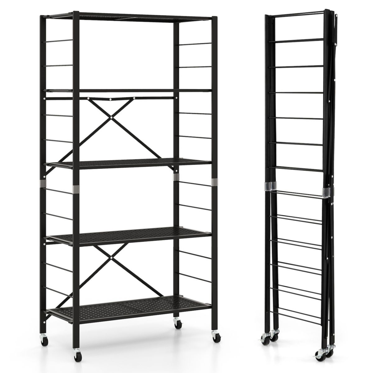 5-tier Adjustable Shelves With Wheels For Garage Kitchen Balcony Slickblue