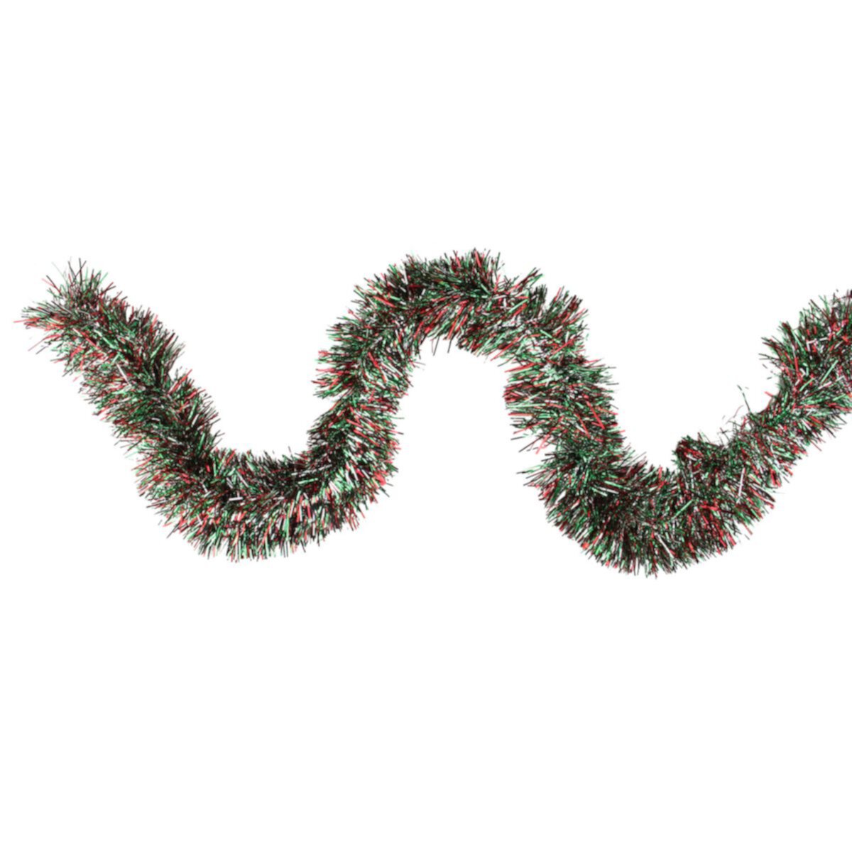 50' x 4&#34; Shiny Silver  Red and Green Wide Cut Tinsel Christmas Garland - Unlit Christmas Central