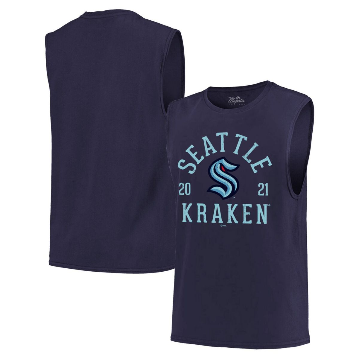 Men's Majestic Threads Deep Sea Blue Seattle Kraken Softhand Muscle Tank Top Majestic