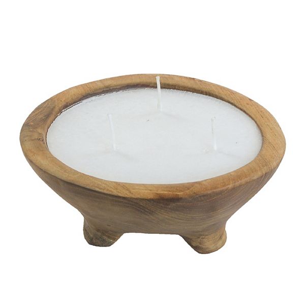 3-Wick Candle In Round Teak Holder A&B Home