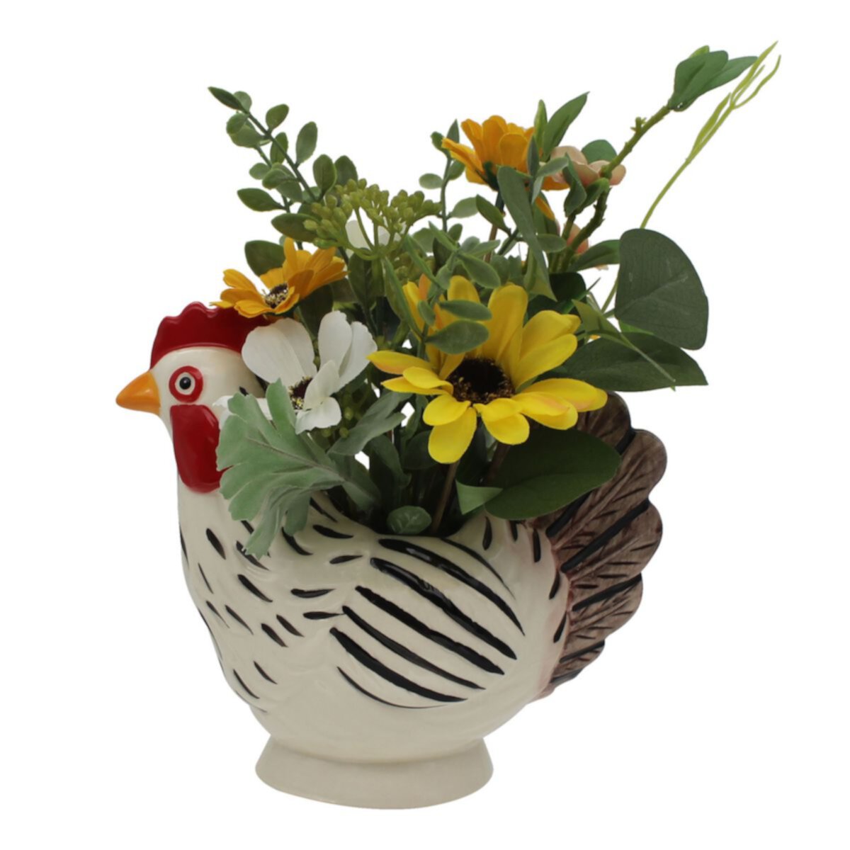 Mixed Florals In Ceramic Chicken Vase Unbranded