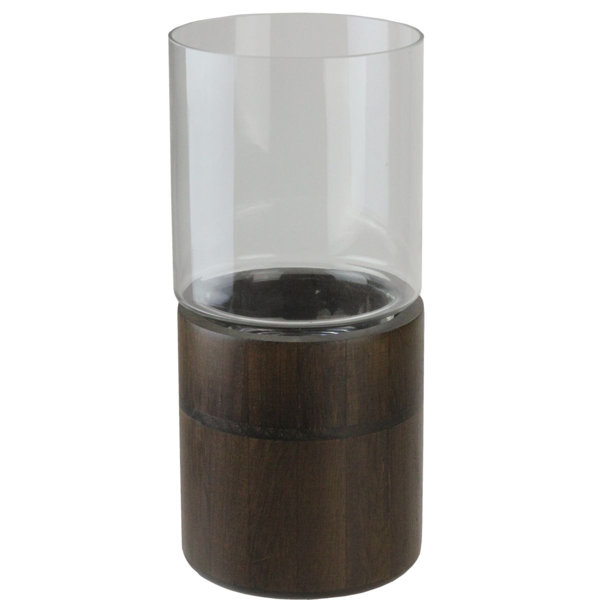 12&#34; Clear Glass Hurricane Pillar Candle Holder with Wooden Base Christmas Central