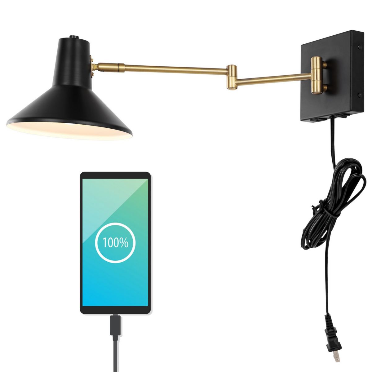 Hygge Swing Arm Modern Midcentury Iron Usb Charging Port Led Sconce Jonathan Y Designs