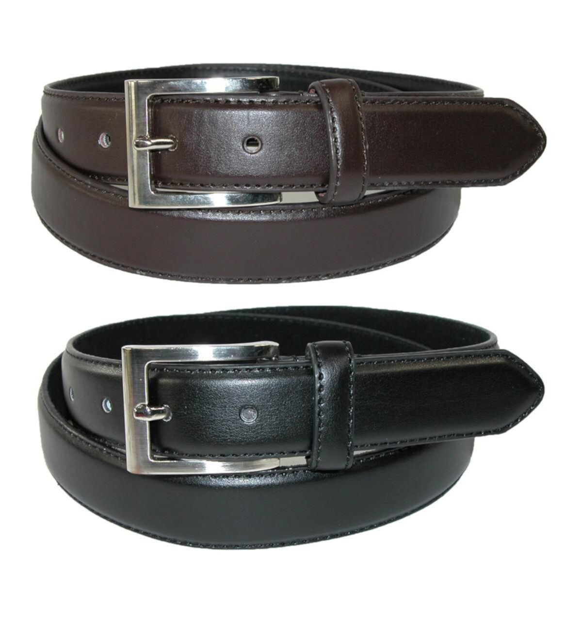 Ctm Men's Big & Tall Leather Dress Belt With Silver Buckle (pack Of 2) CTM