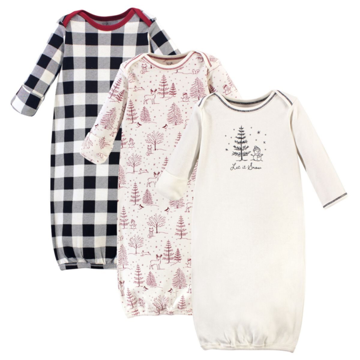 Baby Organic Cotton Long-Sleeve Gowns 3pk, Winter Woodland, Preemie Touched by Nature