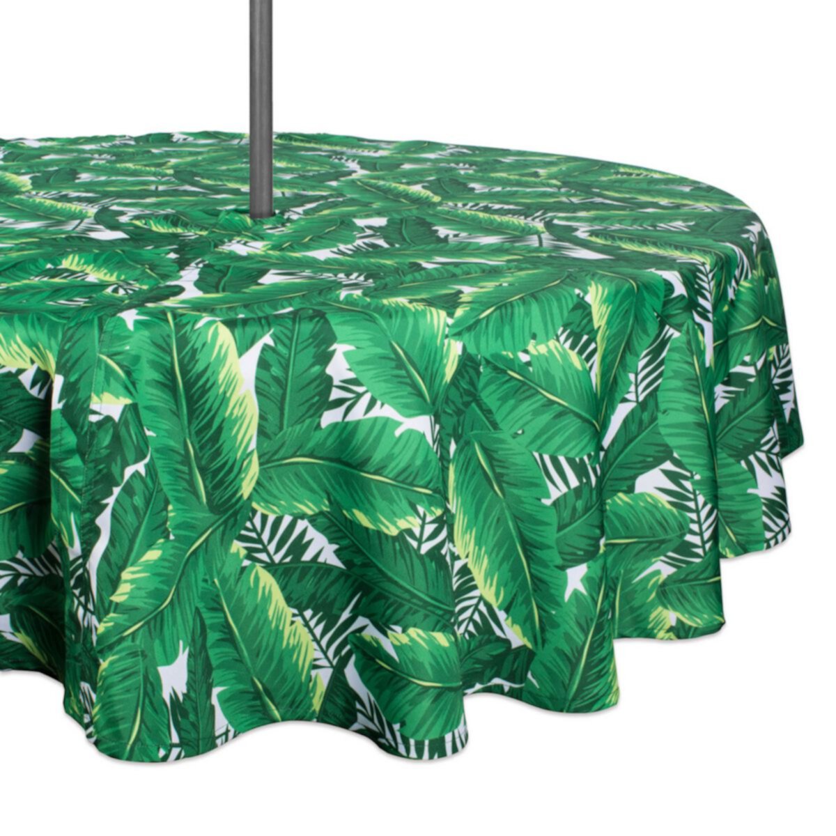 52&#34; Green and White Banana Leaf Outdoor Round Tablecloth with Zipper Contemporary Home Living