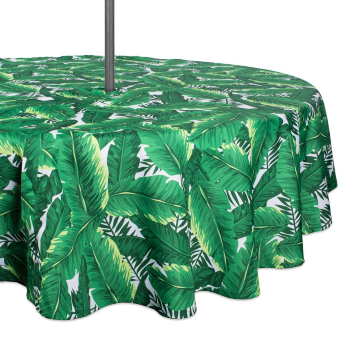 Green and White Banana Leaf Rounded Tablecloth with Zipper 60” CC Home Furnishings