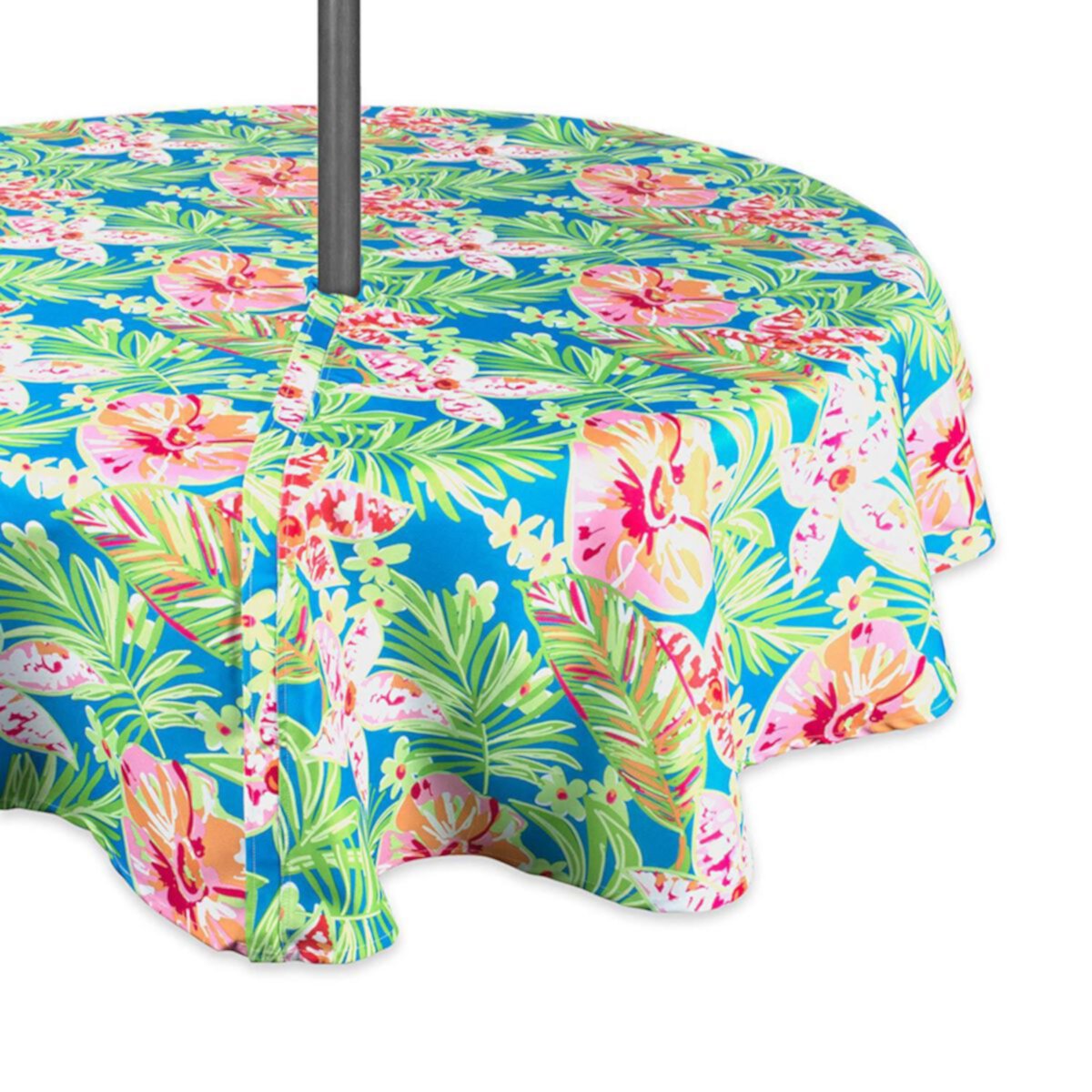 52&#34; Green and Pink Floral Round Outdoor Tablecloth With Zipper Contemporary Home Living