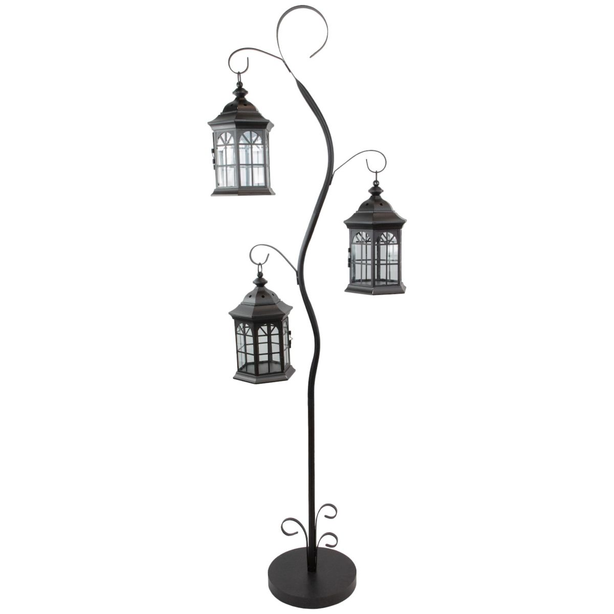 71.5&#34; Distressed Black Scroll Candle Lantern Tree Christmas Central
