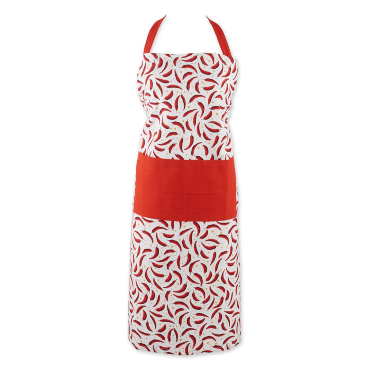 35&#34; Red and White Chilis Printed Apron with Pocket Contemporary Home Living