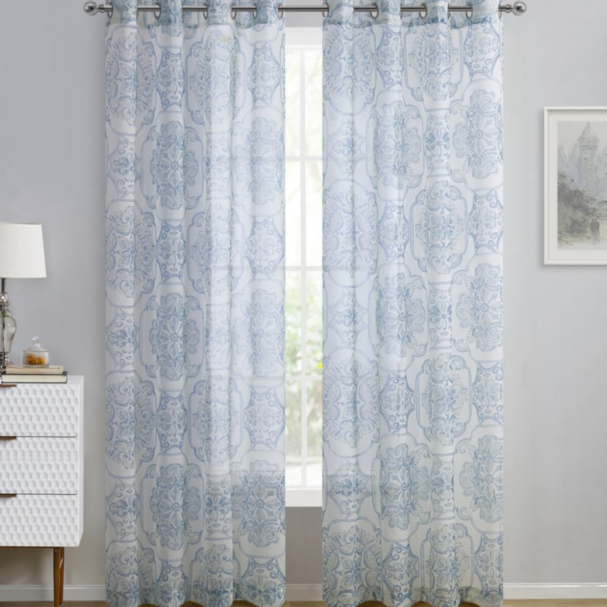 VCNY Home Adale Medallion Grommet Sheer 1 Window Curtain Panel VCNY HOME