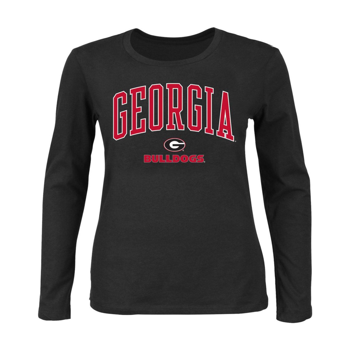 Women's Profile Black Georgia Bulldogs Plus Size Arch Over Logo Scoop Neck Long Sleeve T-Shirt Profile