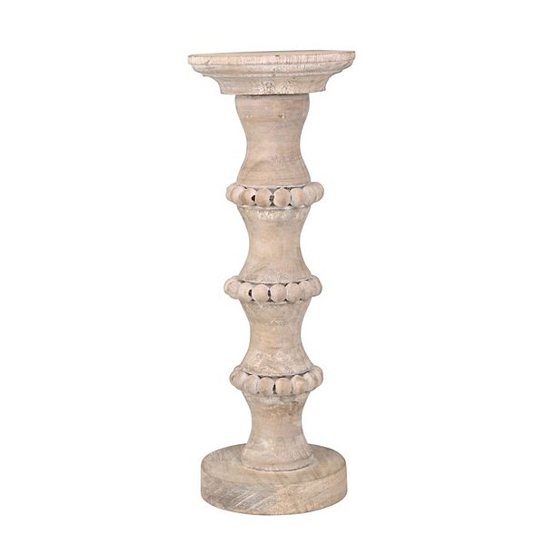 15&#34; Ivory and Beige Banded Bead Pillar Candle Holder Kingston Living