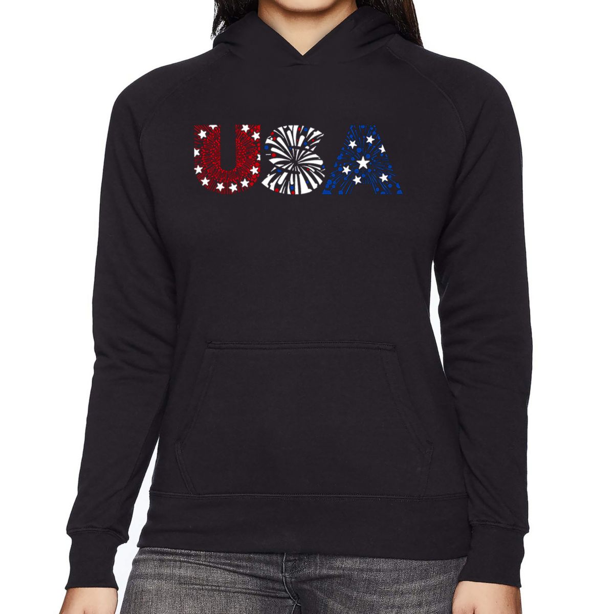 Usa Fireworks - Women's Word Art Hooded Sweatshirt LA Pop Art