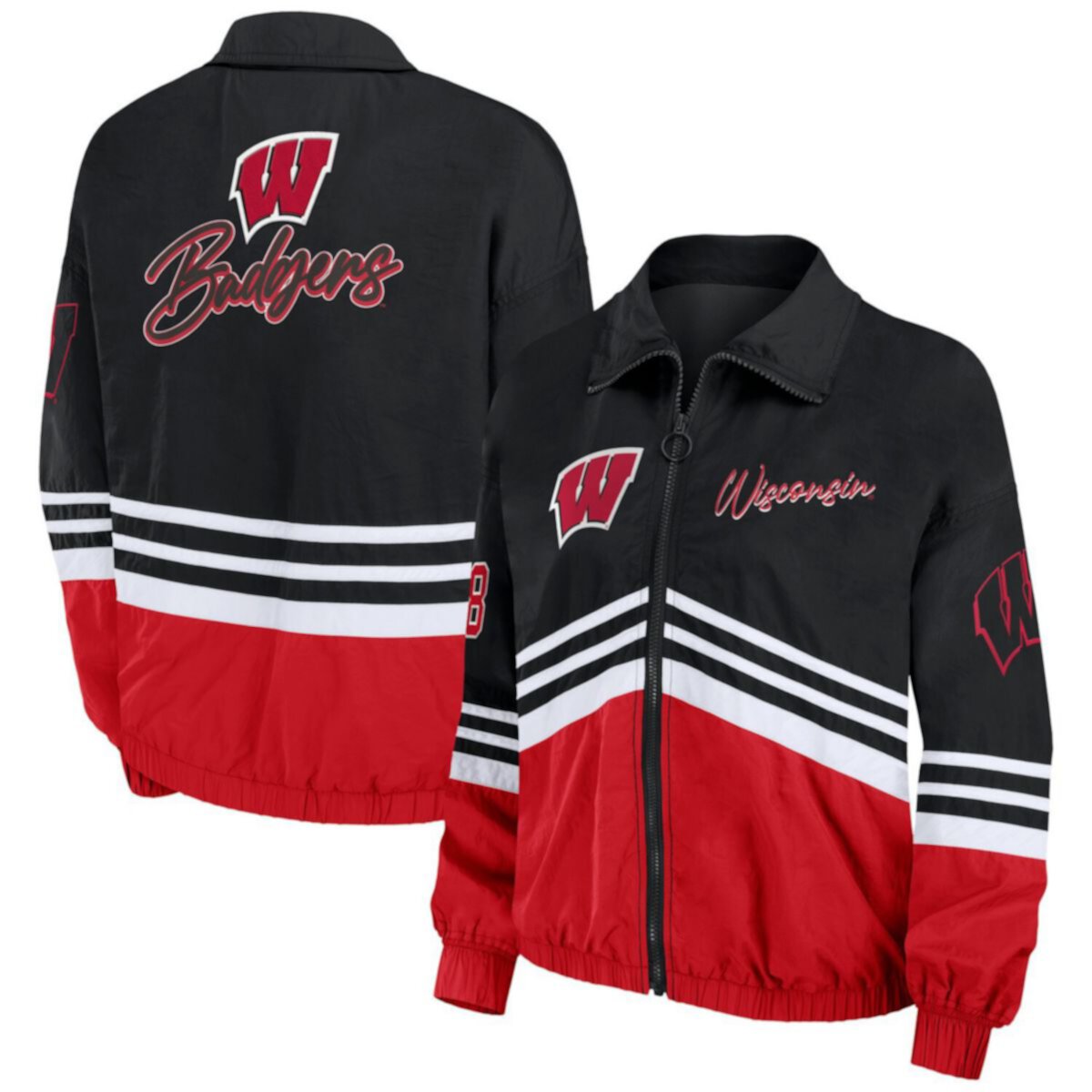 Женская чёрная ветровка с полной молнией Wisconsin Badgers от WEAR by Erin Andrews WEAR by Erin Andrews