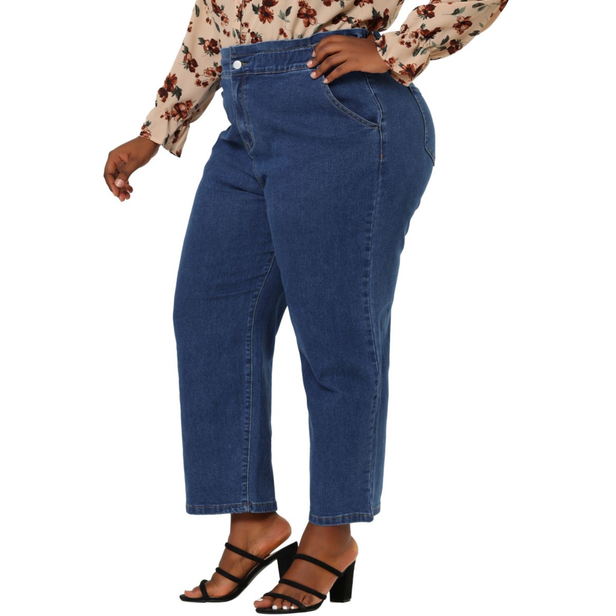 Women's Plus Size Pant Pockets Elastic Waist Denim Jeans Legging Agnes Orinda
