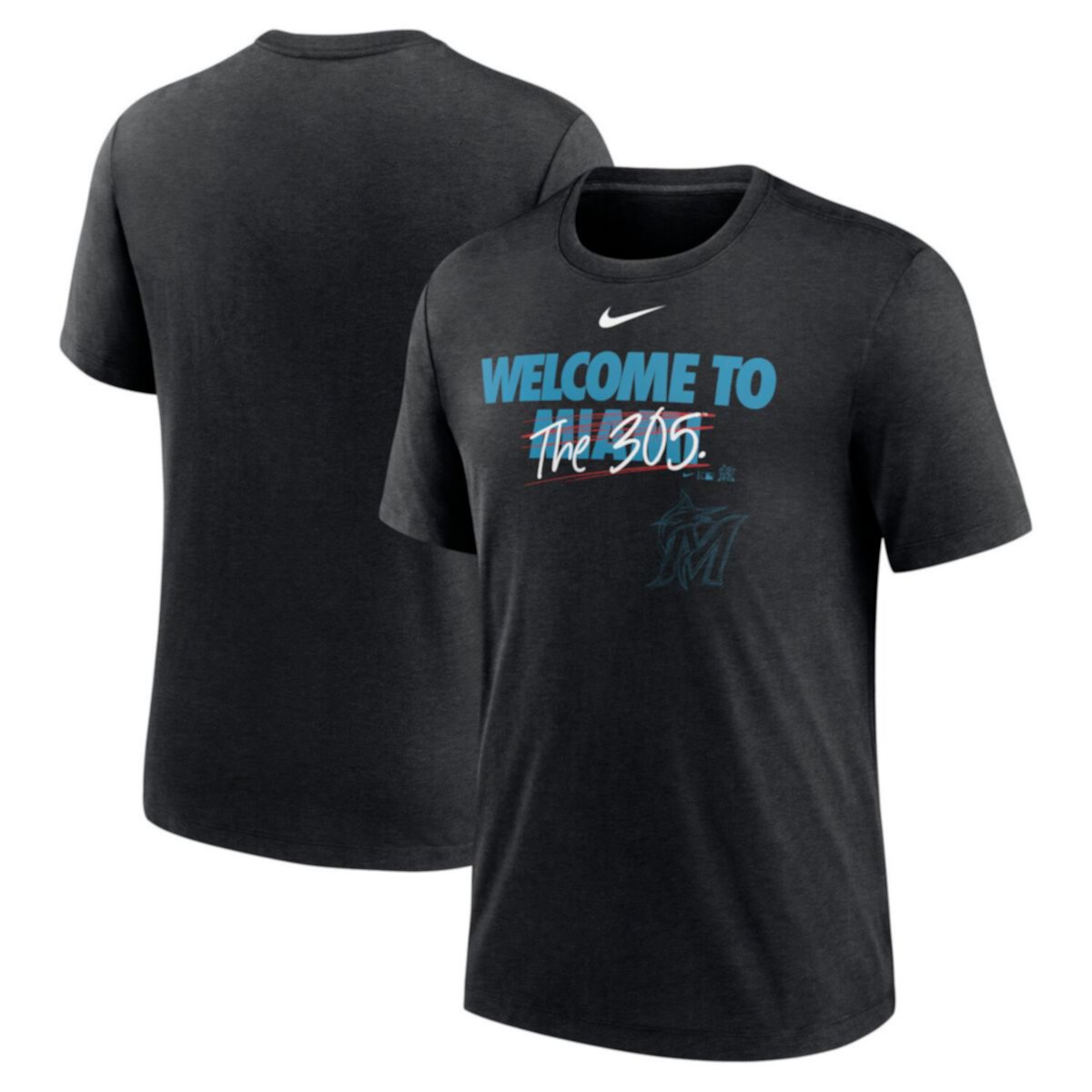 Men's Nike Heather Black Miami Marlins Home Spin Tri-Blend T-Shirt Nitro USA