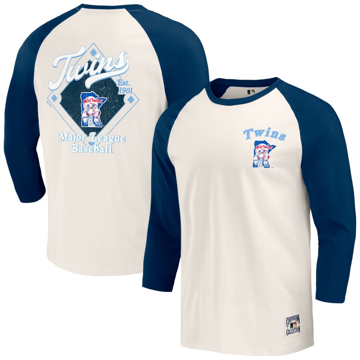 Men's Darius Rucker Collection by Fanatics Navy/White Minnesota Twins Cooperstown Collection Raglan 3/4-Sleeve T-Shirt Darius Rucker Collection by Fanatics