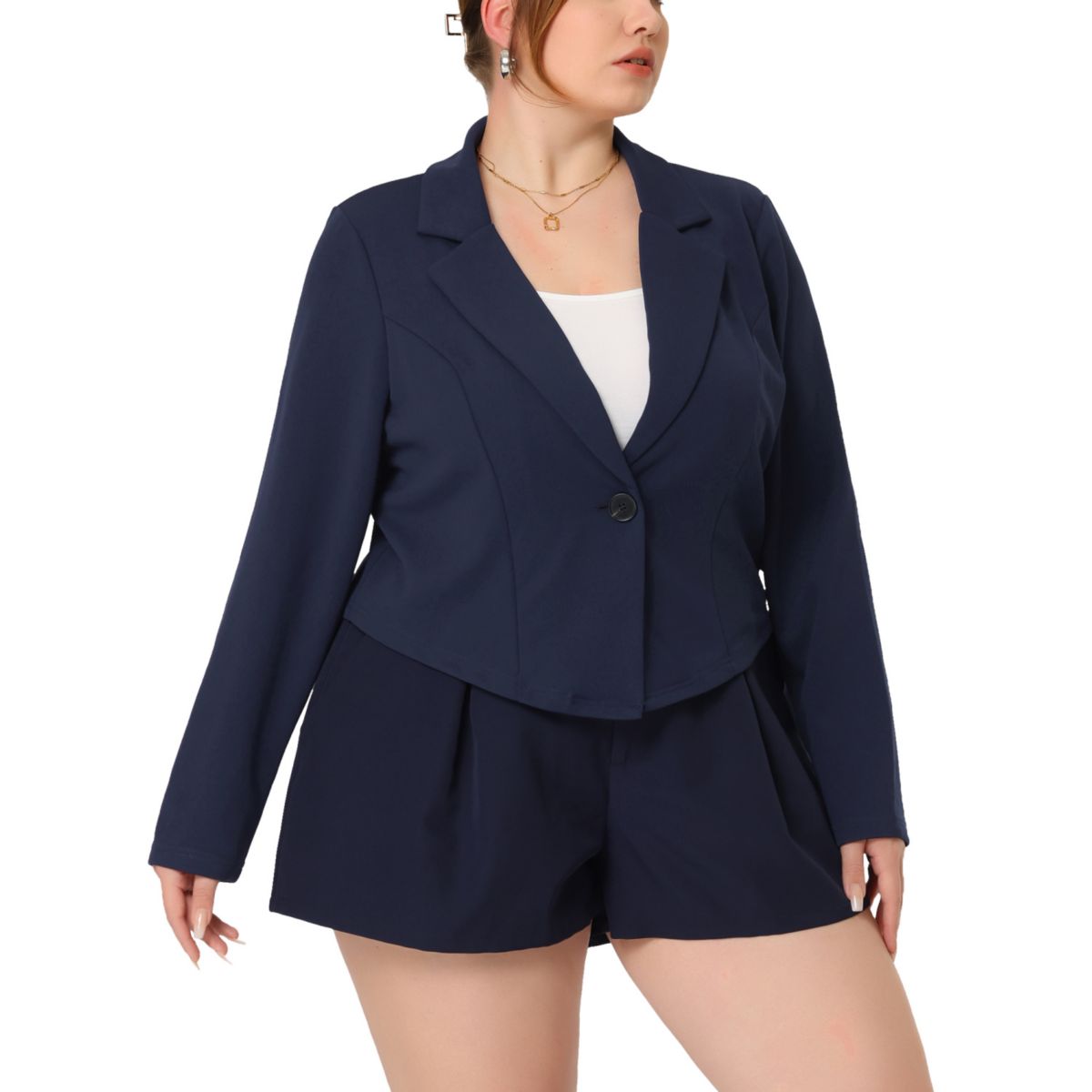 Women's Plus Size Blazer V Neck Button Notch Panel Business Cropped Blazers Agnes Orinda