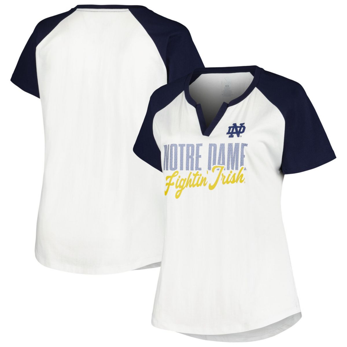 Women's Profile White/Navy Notre Dame Fighting Irish Plus Size Best Squad Shimmer Raglan Notch Neck T-Shirt Profile