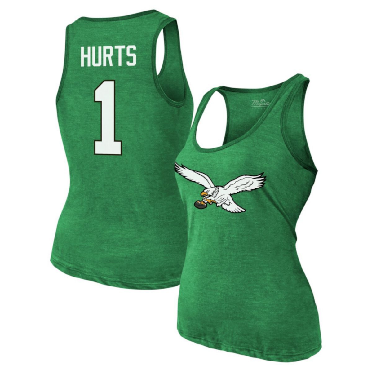 Women's Majestic Threads Jalen Hurts Kelly Green Philadelphia Eagles Name & Number Tri-Blend Tank Top Majestic Threads