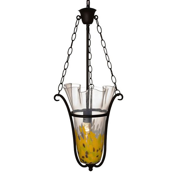 28&#34; Yellow and Black Spiral Leaf Glass Pendant Ceiling Light Fixture Art Glass Designs