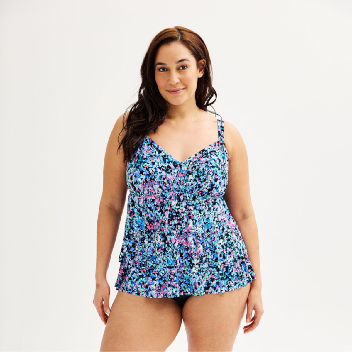 Plus Size Bal Harbour Abstract Neon One Piece Fauxkini Swim Suit BAL HARBOUR