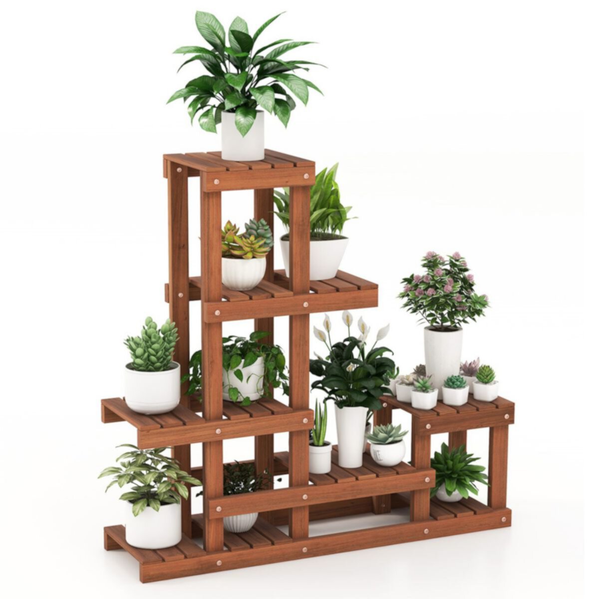 6 Tier Wood Plant Stand With High Low Structure Slickblue