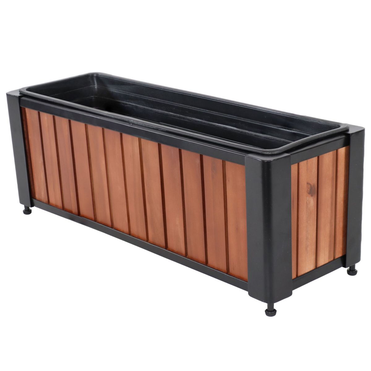 Sunnydaze Acacia Wood Slatted Planter Box With Removable Insert Sunnydaze Decor