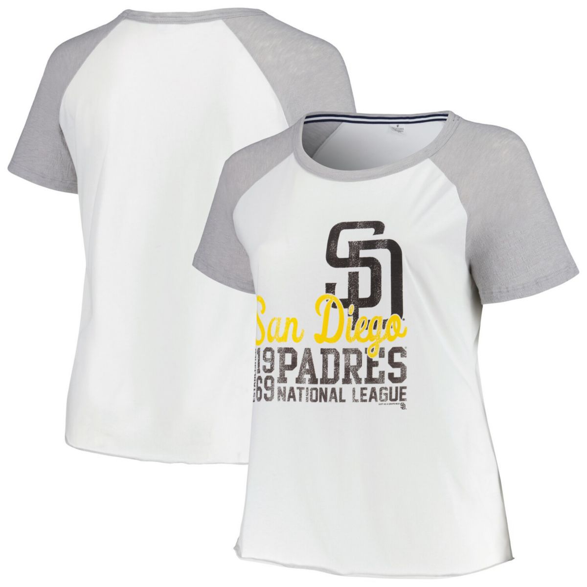 Women's Soft as a Grape White San Diego Padres Plus Size Baseball Raglan T-Shirt Soft As A Grape