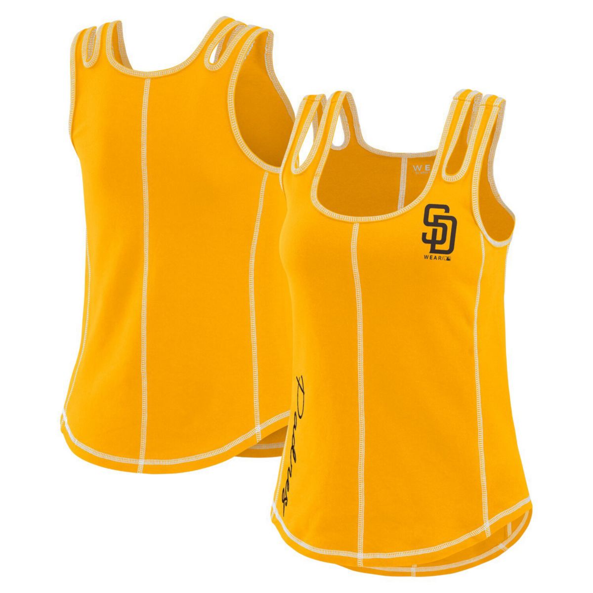 Women's WEAR by Erin Andrews Gold San Diego Padres Contrast Stitch Tank Top WEAR by Erin Andrews