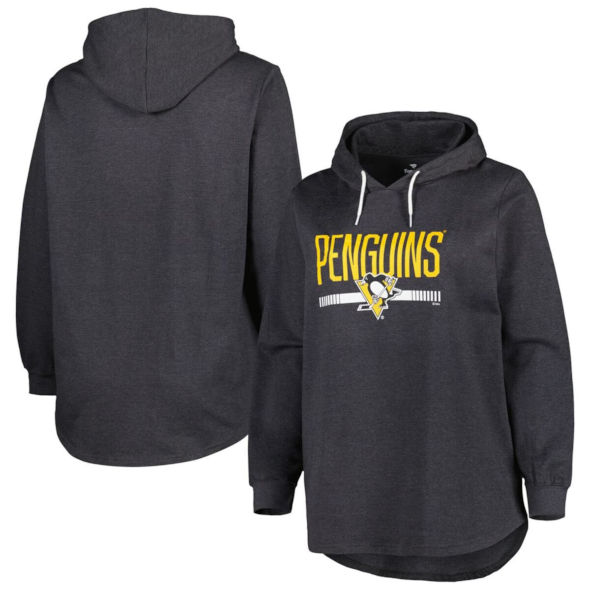Women's Heather Charcoal Pittsburgh Penguins Plus Size Fleece Pullover Hoodie Profile