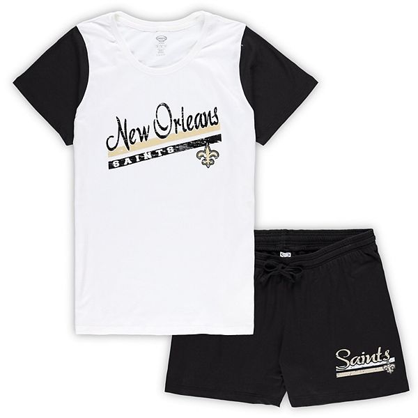 Women's Concepts Sport White/Black New Orleans Saints Plus Size Downfield T-Shirt & Shorts Sleep Set Unbranded