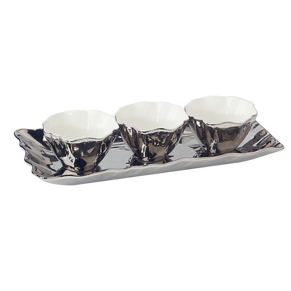 Certified International 4-Piece Silver Coast Tray and Condiment Bowl Set Certified International