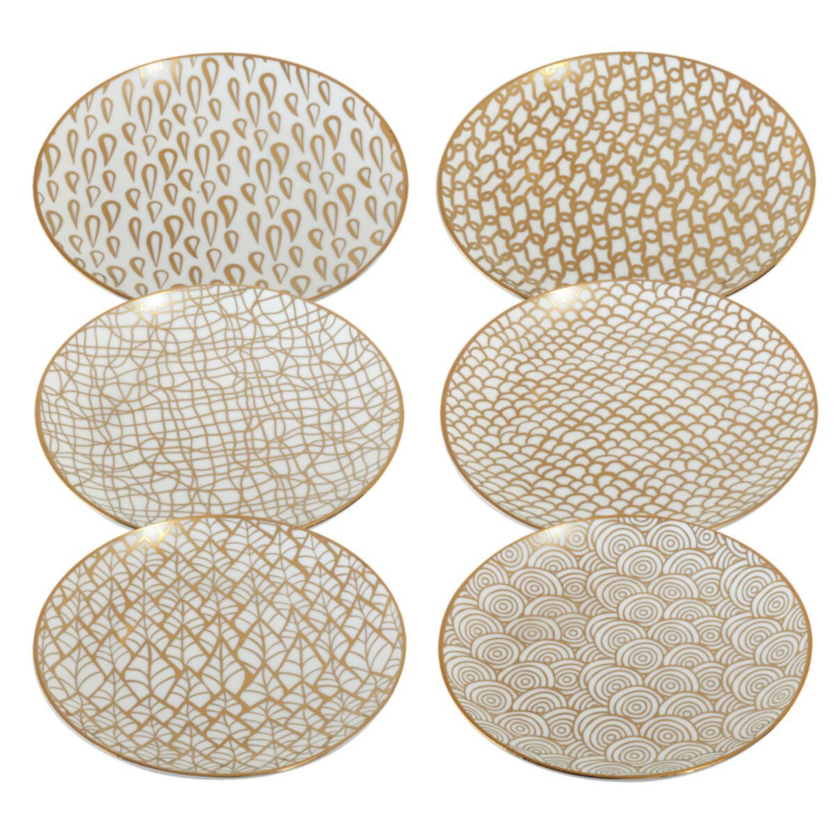 Certified International Set of 6 Mosaic Gold Plated Canape Plates Certified International