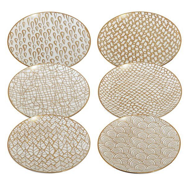 Certified International Set of 6 Mosaic Gold Plated Canape Plates Certified International