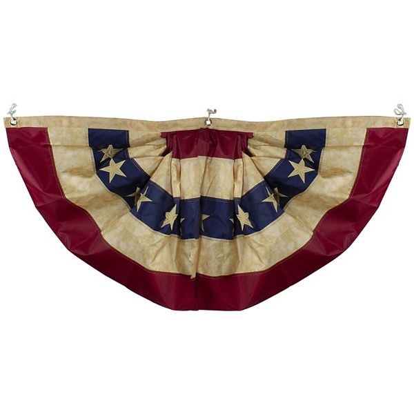 Patriotic Americana Tea-Stained Pleated Bunting Flag 24&#34; x 48&#34; Christmas Central