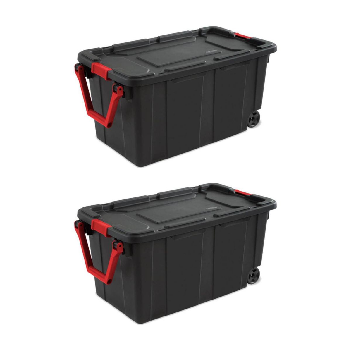 Sterilite 40 Gal Wheeled Industrial Tote Stackable Bin With Latch Lid, 2 Pack Sterilite