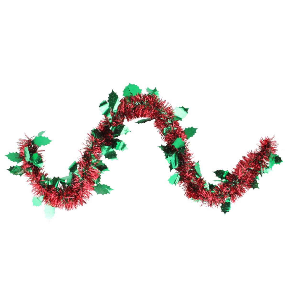 50' Shiny Red Christmas Tinsel Garland with Green Holly - Unlit Christmas Central