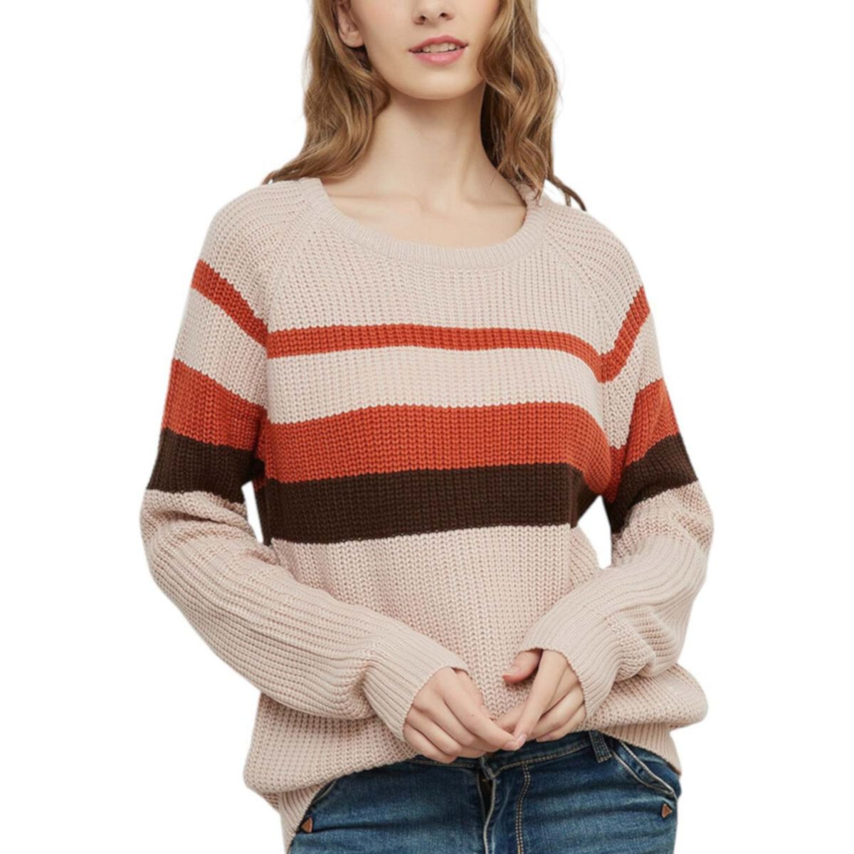 Women's Long Sleeve Color Block Striped Casual Pullover Sweater Anna-Kaci