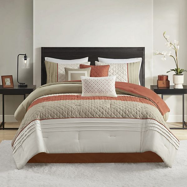 Madison Park Denver 7-Piece Color Block Stripe Comforter Set with Throw Pillows Madison Park