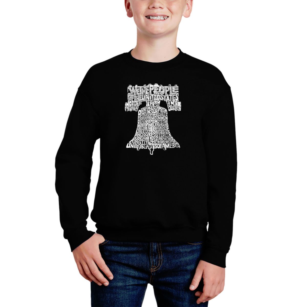 Liberty Bell - Boy's Word Art Crewneck Sweatshirt LA Pop Art
