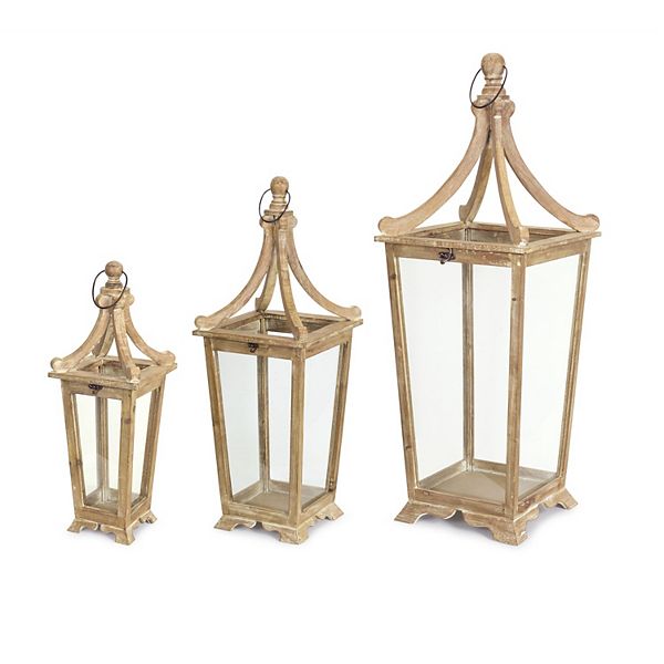 Set of 3 Wood Framed Lantern 39.75&#34; Diva At Home