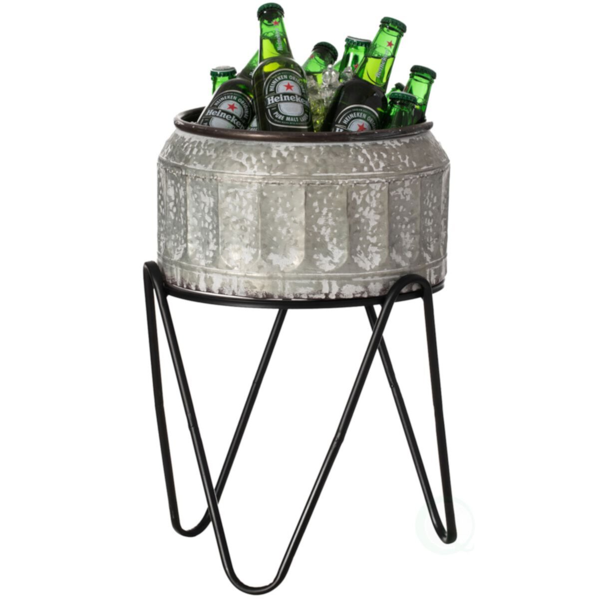 Портативный холодильник Vintiquewise Galvanized Metal Ice Bucket Beverage Cooler Tub with Stand Vintiquewise