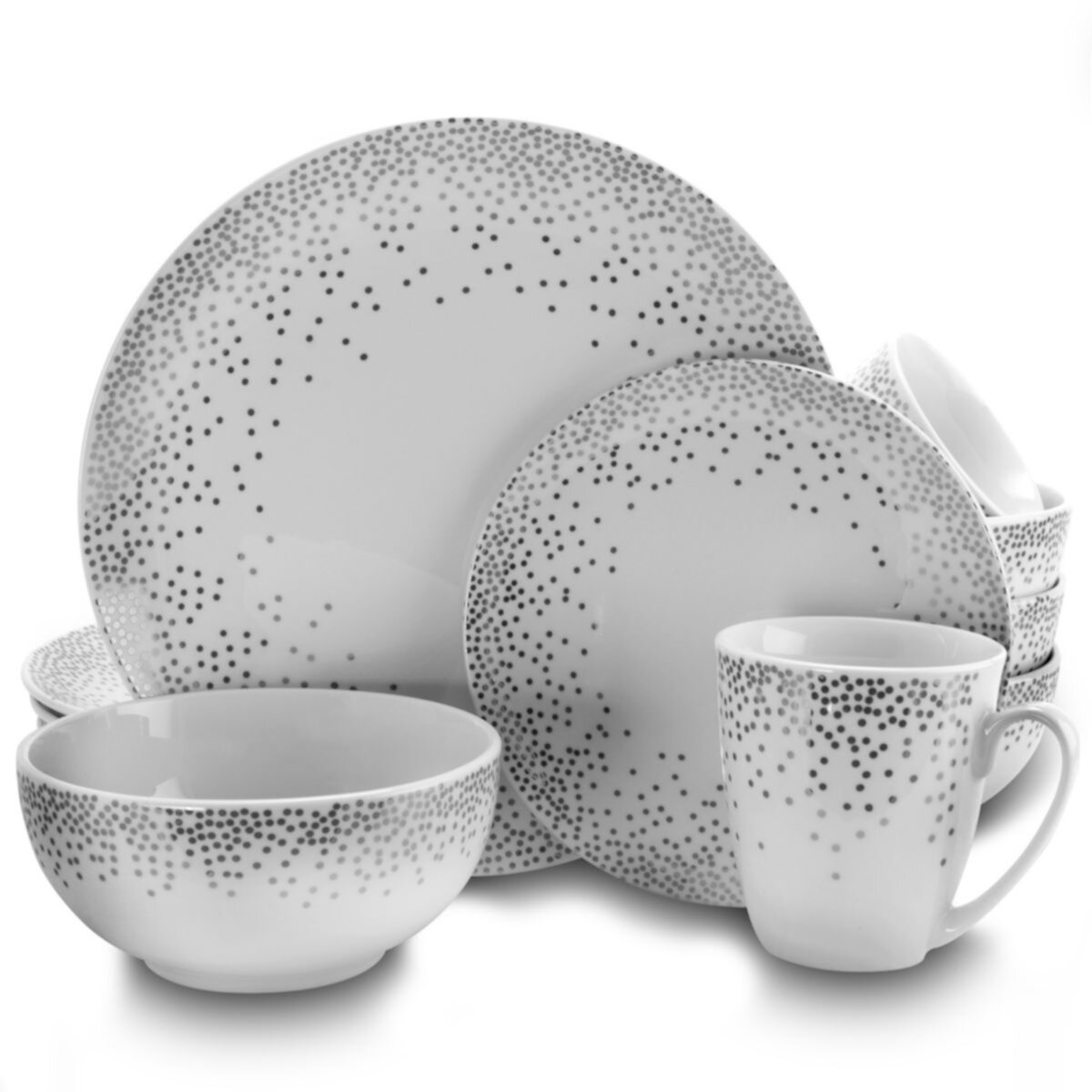 Gibson Platinum Dots 16 Piece Round Ceramic Dinnerware Set Gibson Everyday