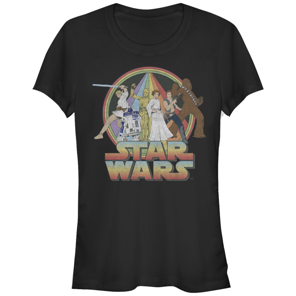 Juniors' Star Wars Rainbow Group Shot Vintage Poster Fitted Graphic Tee Star Wars